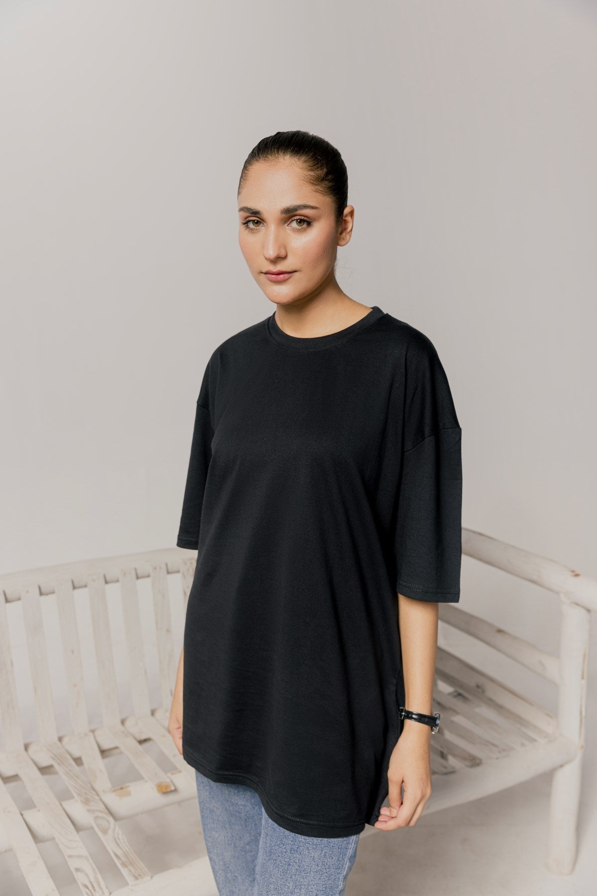 Unisex Black Ribbed drop shoulder t-shirt - FashionHQ